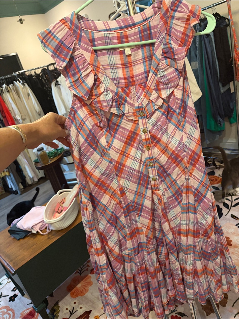 Plaid Ruffle Button-Front Dress - Pink & Orange